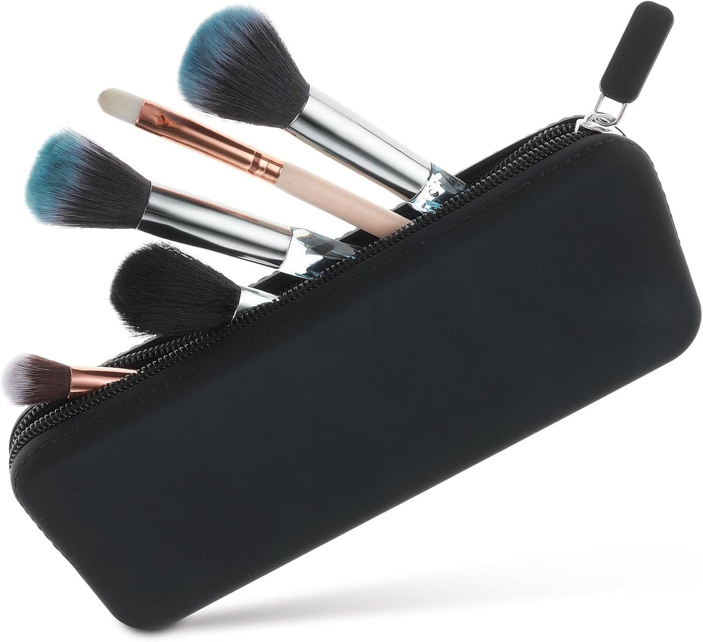 cobee Makeup Brush Zippered Pouch Washable Silicone Cosmetic Brushes Holder Travel Essentials Case Large Capacity Portable Make Up Storage Organizing for Women Travel Toiletries Cosmetic ToolBlack
