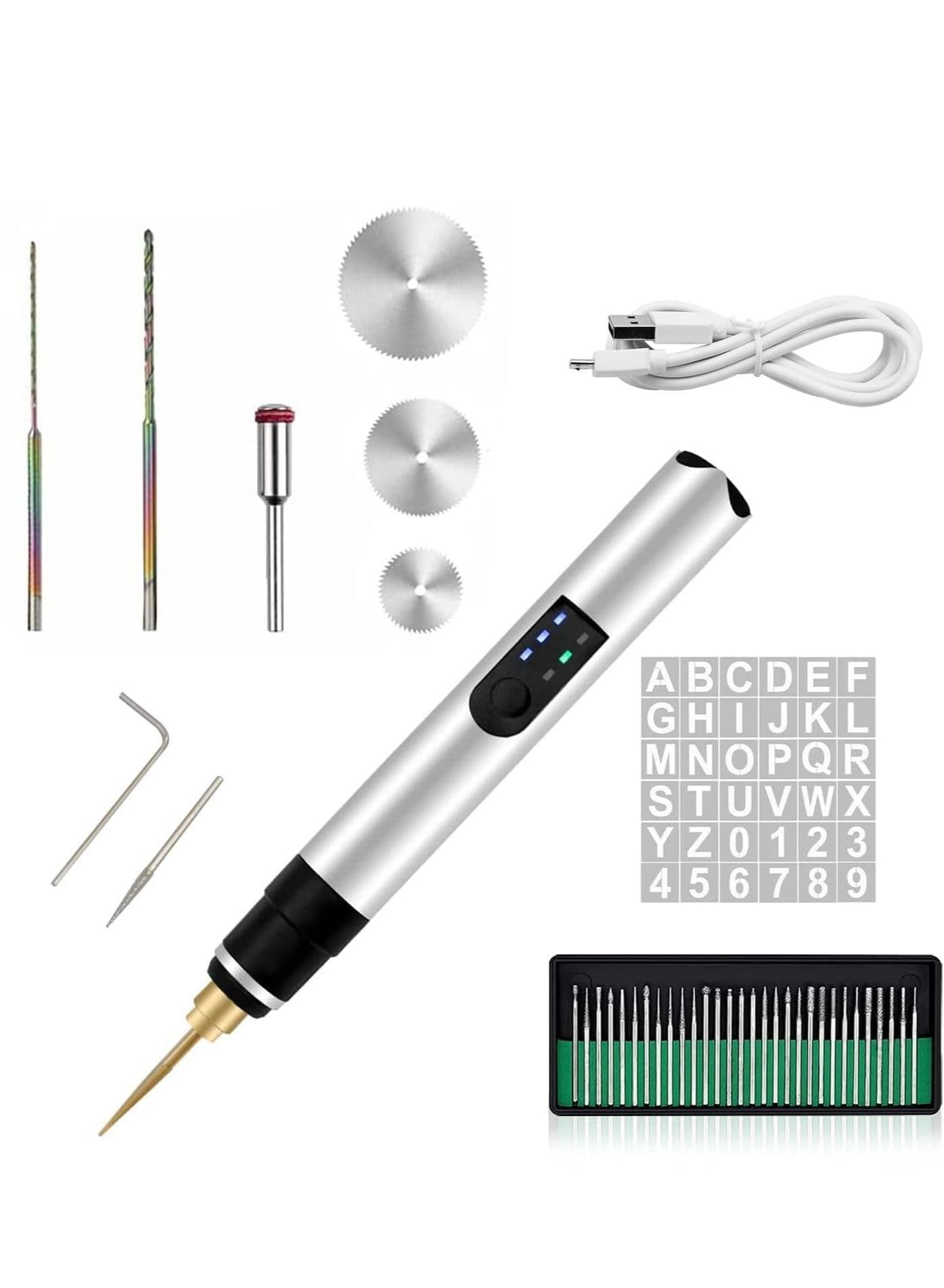 Electric Engraving Pen with 36 Templates, 25W Cordless Etching Tool Mini Speed Control Usb Rechargeable Professional Jewelry Machine Wood Metal Glass Stone