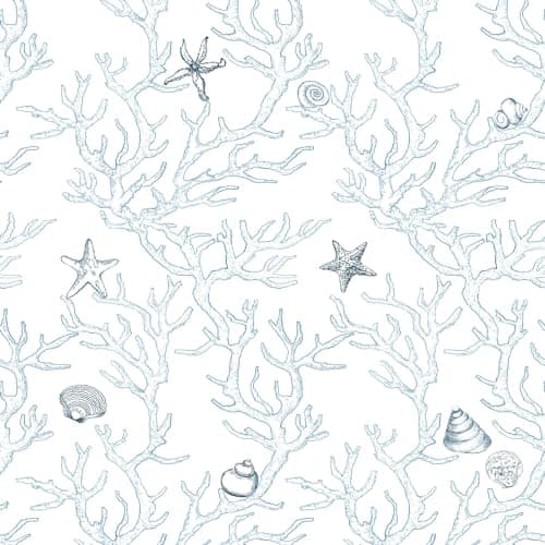 Akywall Ocean Wallpaper Peel and Stick White and Blue Contact Paper Textured Sea Coral Starfish Shells Self Adhesive Vinyl Roll Stick on Wallcovering Cute for Home Decor 118in