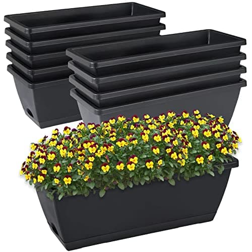 CHUKEMAOYI Window Box Planter, 10 Pack Plastic Vegetable Flower Planters Boxes 17 Inches Rectangular Flower Pots with Saucers for Indoor Outdoor Garden, Patio, Home Decor (Black)