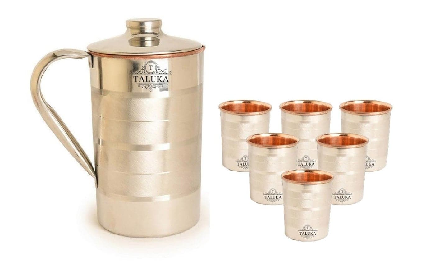 Taluka Copper Stainless Steel Jug with Glasses Set 1500 Ml MultiColor 7 Piece