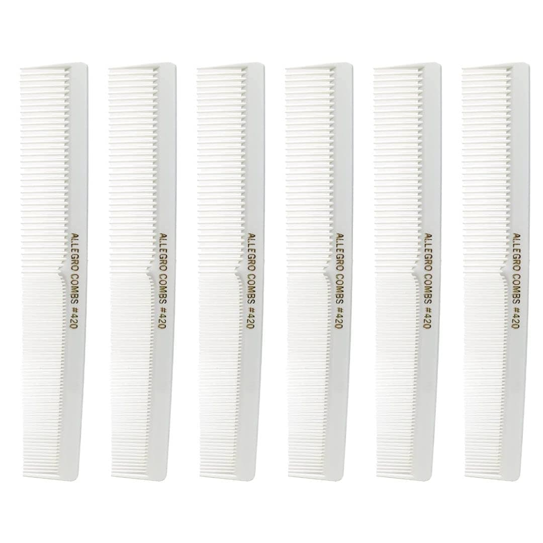 Allegro Combs 420 Cutting Combs Hair Stylist Barbers Combs Beard Comb Mustache Mens Women Toddler Boys Braiding Hair Parting USA 6 Piece White