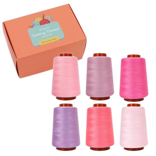 Connimonet Sewing Thread Set 6 Pcs All Purpose Sewing Thread40 wt6 Spools Assorted Colors Each 800 Yards of Polyester Threads for Sewing Machine Hand Stitching Quilting Serger Pink