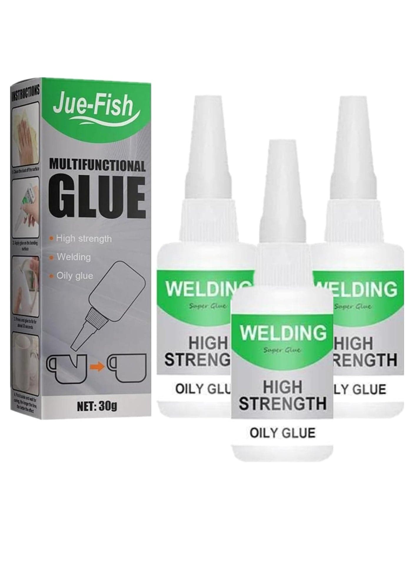 Jue Fish Glue, Jue Fish Multifunctional Glue, Jue-Fish Welding High-Strength Oily Glue, Jue Fish Multifunctional Glue, Uniglue Universal Super Glue Welding High-Strength Oily Glue (3 Pieces)