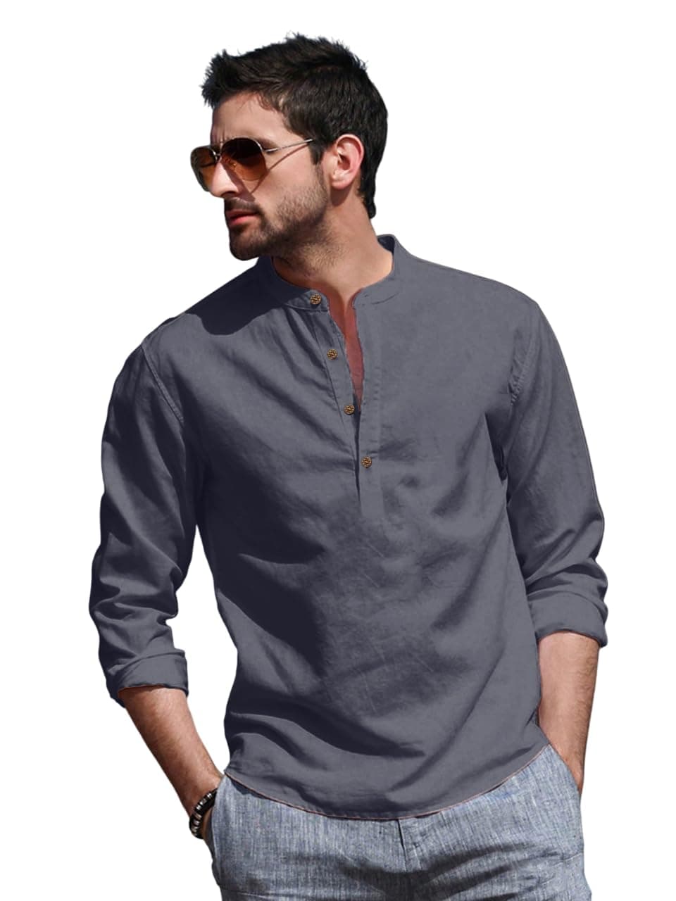 BE ACTIVE Men's Cotton Solid Regular Fit Full Sleeve Short Kurta | Mandarin Collar Ethnic Kurta for Daily and Occasion Use (RF0003 13-XXL...) Grey