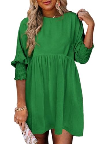 Dokotoo Womens Plus Size Fall Dresses for Women 2025 Empire Waist Cute Babydoll Tunic Dress Casual Short Sleeve Flowy Shirt Dress Church Outfits Green Dresses for Women L