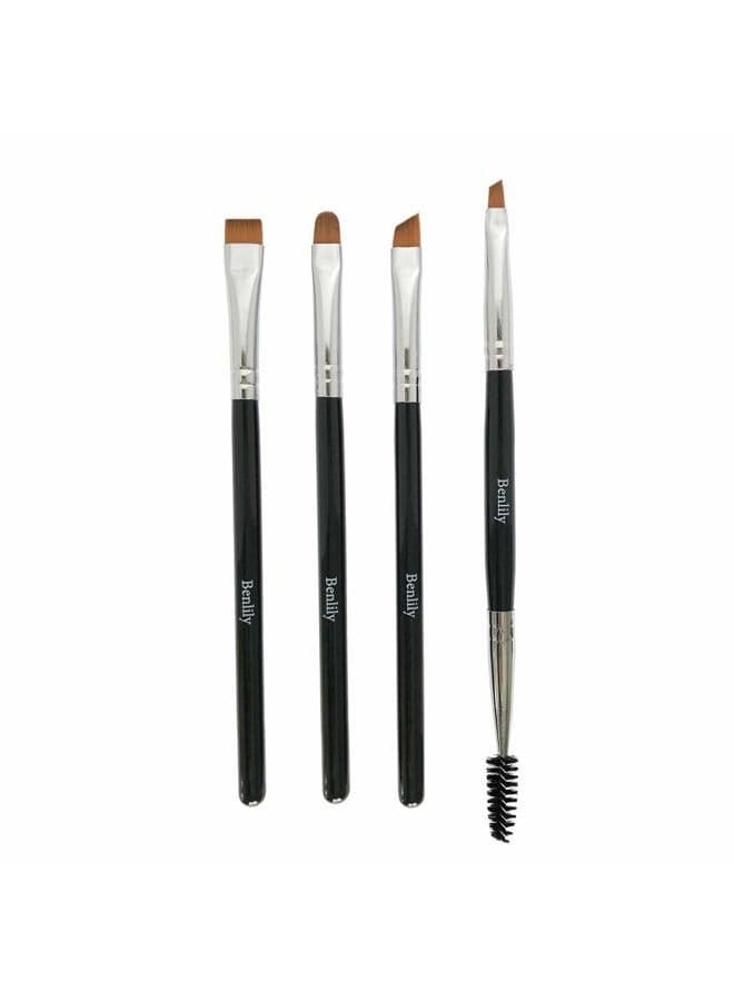 BENLILY 4pcs Eyebrow Brushes Set Eyeliner Groom Kit - Angled, Flat, Shader, and Spoolie Brush