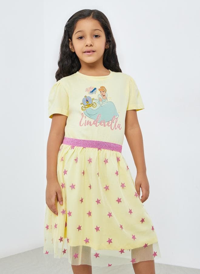 Girls Yellow Cinderella Print Dress