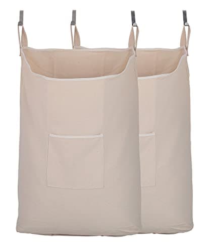 GORISEN 2 pack Laundry Collector, Laundry Hamper, Door Hanging Laundry bag with hooks (Beige, 2PC X 65Liters)
