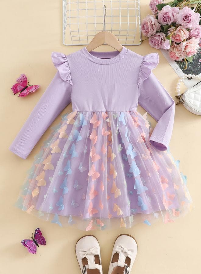 Ruffled Detail Mesh Hem Dress