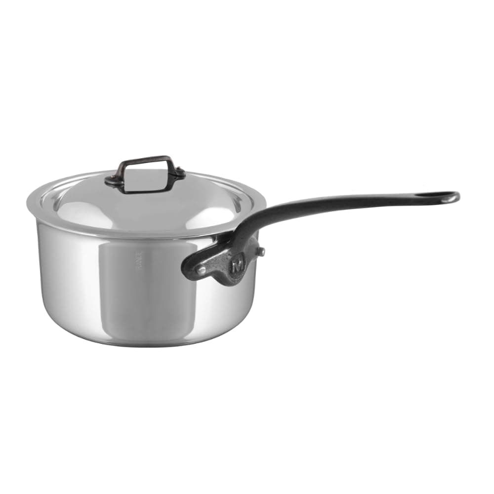 Mauviel MCook CI 5Ply Polished Stainless Steel Sauce Pan With Lid And Cast Iron Handles 26qt Made In France