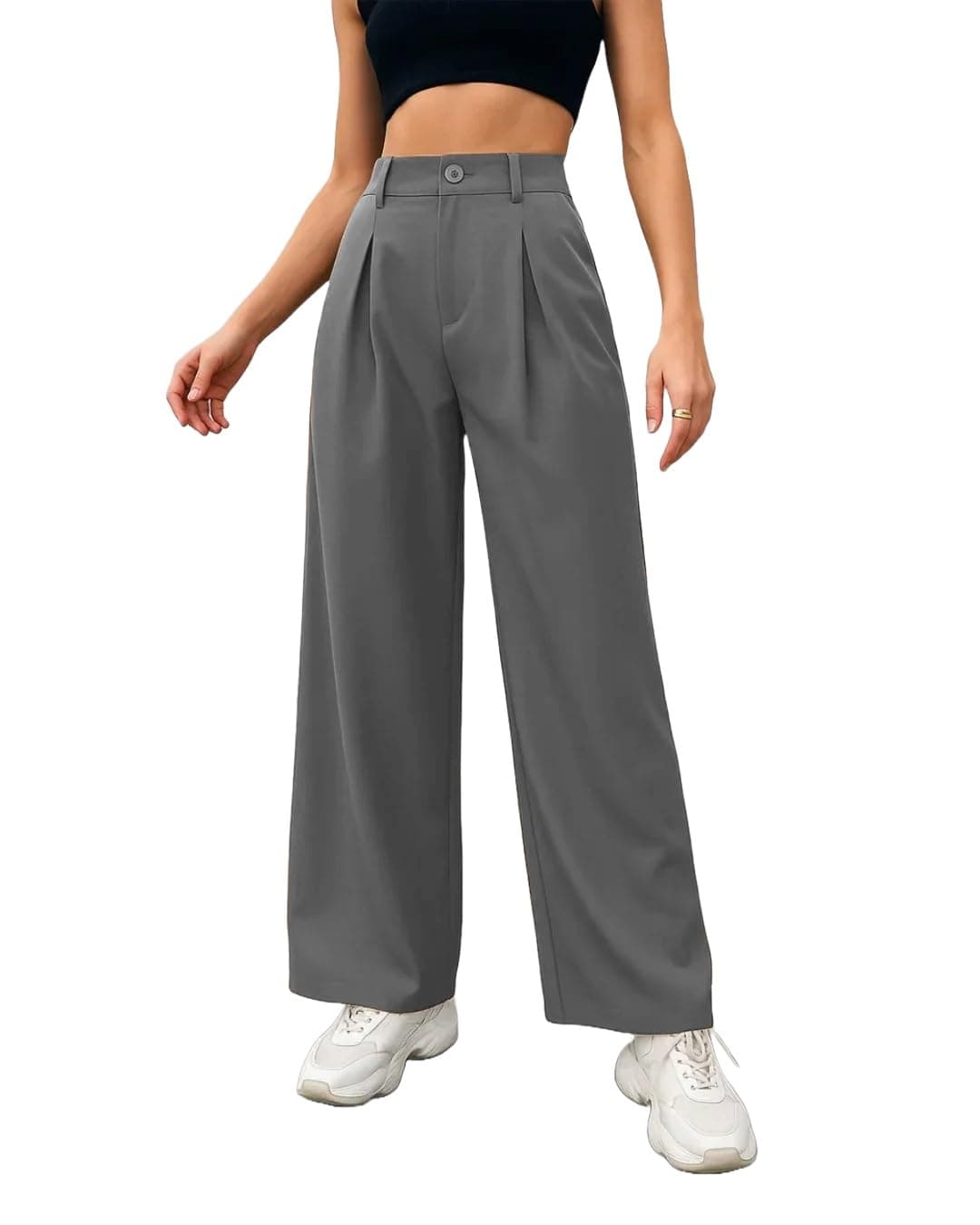Nermosa High-Waist Korean Trousers with Wide Baggy Fit | Trendy GenZ Streetwear Pants (in, Numeric, 32, Regular, Grey)