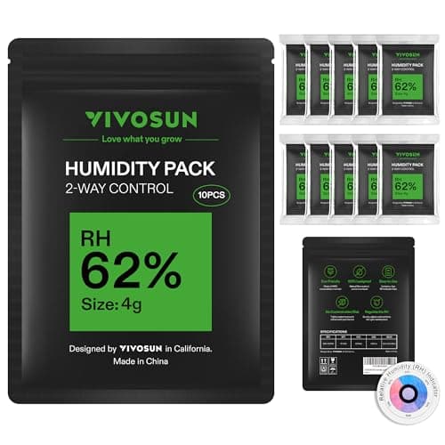 VIVOSUN 62% RH Two-Way Humidity Control Packs, Size 4 g, 10 Packs for Storing 1/2 oz, Moisture Balancer with RH Indicator Card for Food & Herb Storage