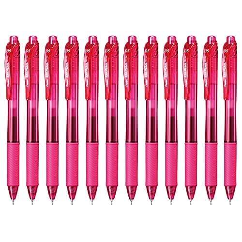 Pentel EnerGelX Retractable Liquid Gel Pen 05mm Needle Tip Fine Line Pink Ink Box of 12 BLN105P