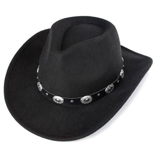 CXQRR Black Cowboy Cowgirl Hat for Women Men Western Style Wide Brim Felt Fedora Panama Hat with Detachable Belt Buckle