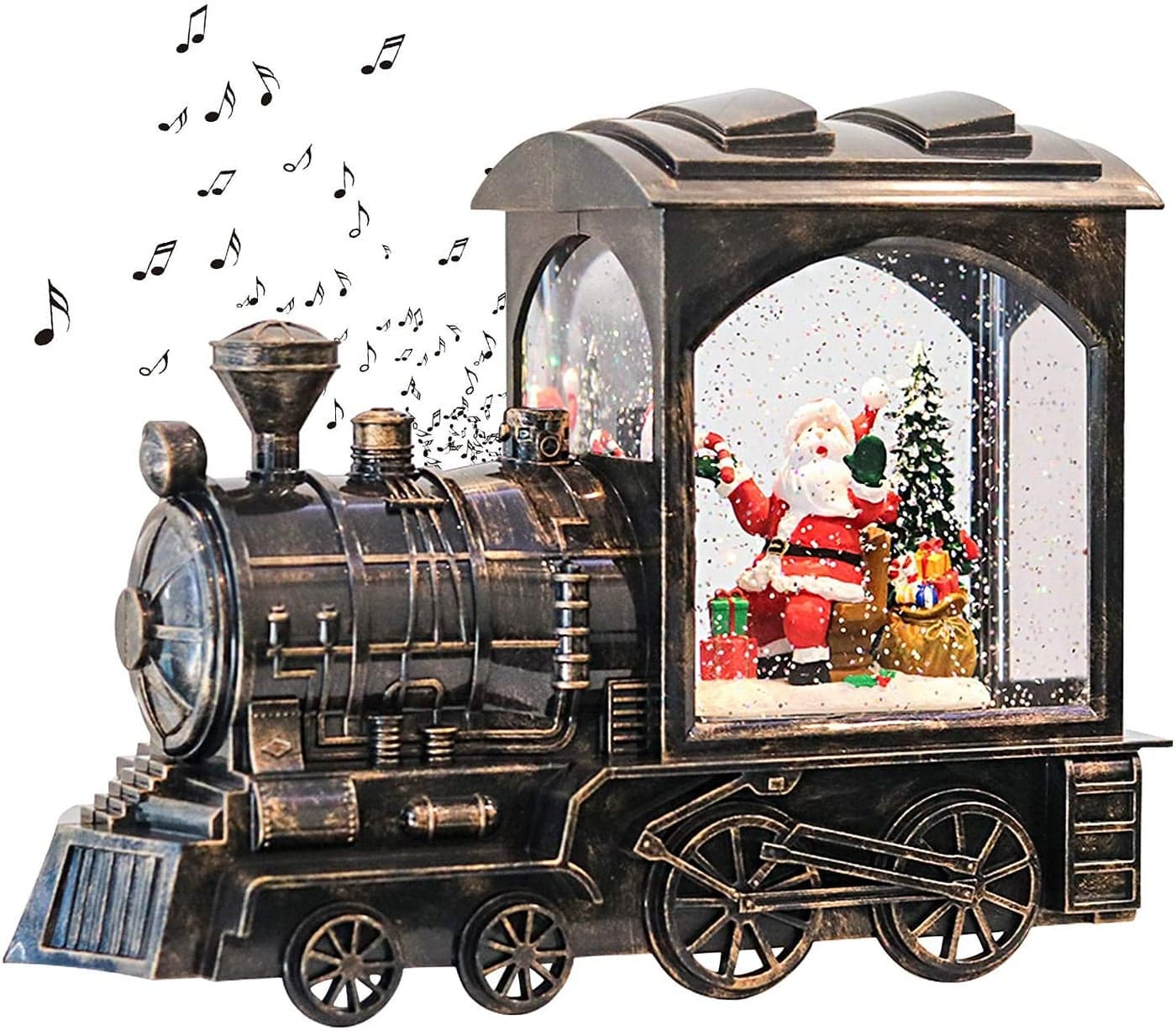 GenSwin Lighted Christmas Snow Globe Lantern Battery Operated Santa Claus Musical Train LED Water Glittering with 6H Timer Christmas Home Decoration GiftCopper