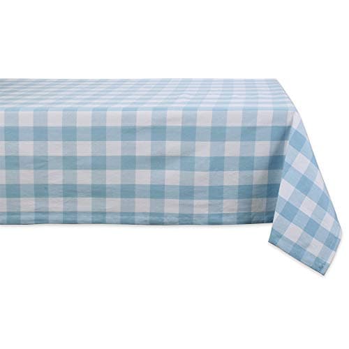 DII Buffalo Check Collection, Classic Farmhouse Tablecloth, 60 x 104, Light Blue & White
