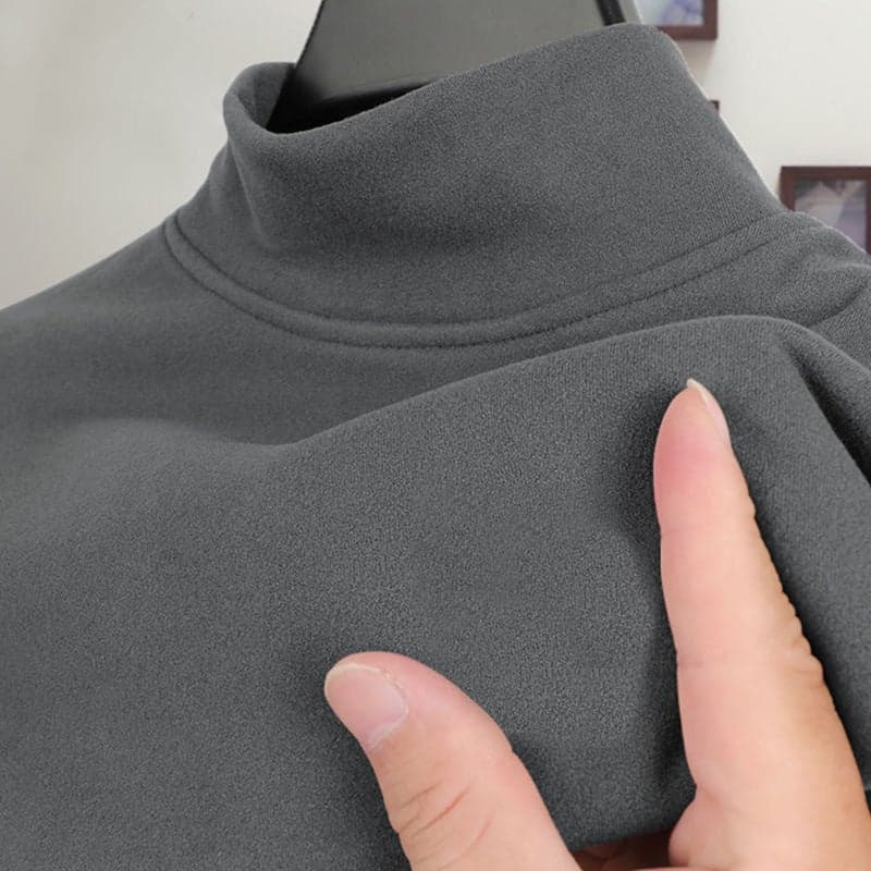 Winter Double-Sided Fleece Heat Storage Base Shirt Men'S Ins Fashion Brand Slim-Fit Plus Size Warm Half-High Collar Inner T-Shirt Top