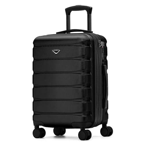 Flight Knight 22x14x9" Expandable Carry On Suitcase Hardside TSA Lock USB C Port Lightweight Luggage Silent Double Spinner Wheels Maximum Overhead Carry-On Bag For American & United Approved Airlines