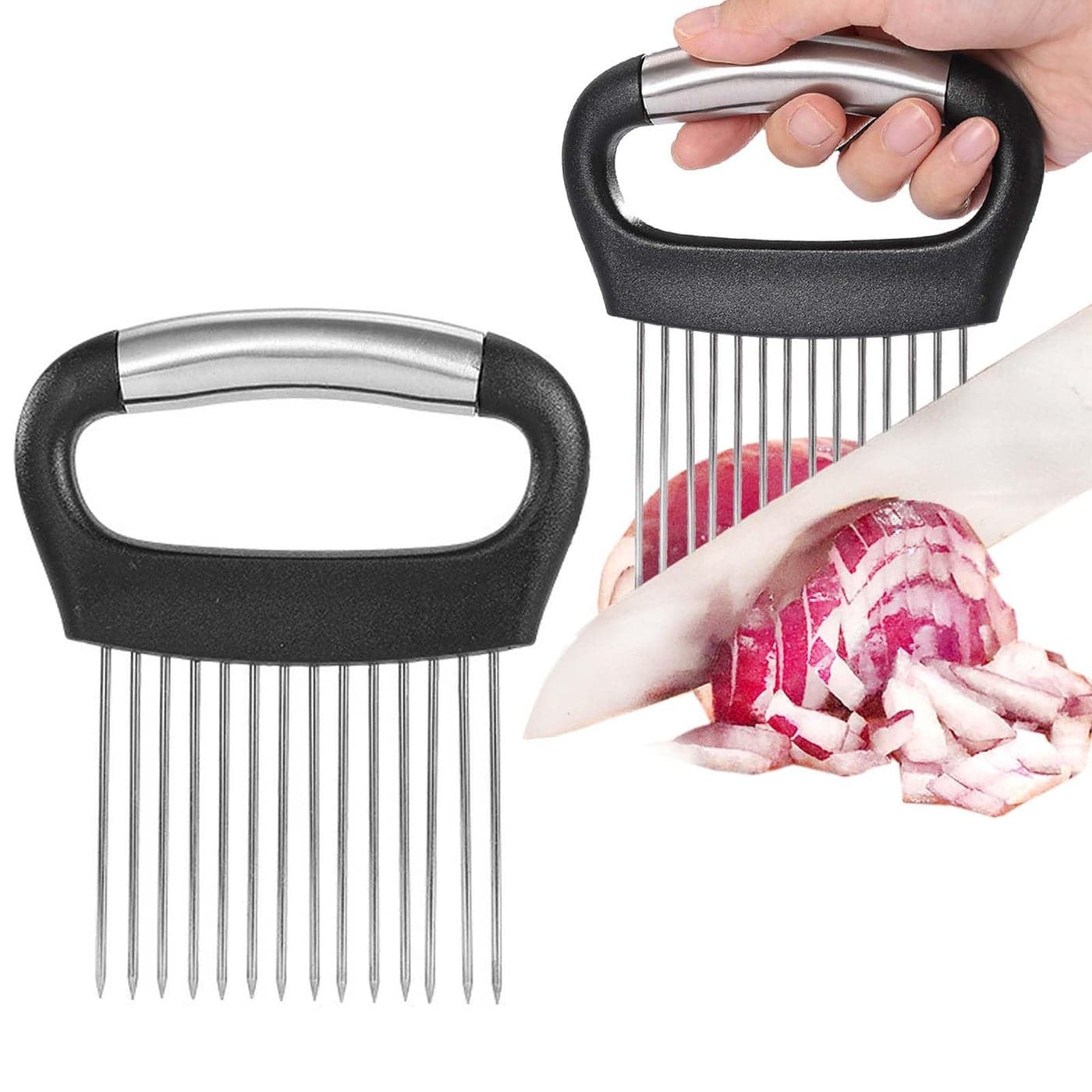 JAYVAR Large Onion Holder for Slicing Large Onion Cutter Vegetable Chopper Stainless Steel Tomato Slicer for Potato Lemon Practical Meat Tenderizer Tool Kitchen Food Slicer Guide for Neat Slicing