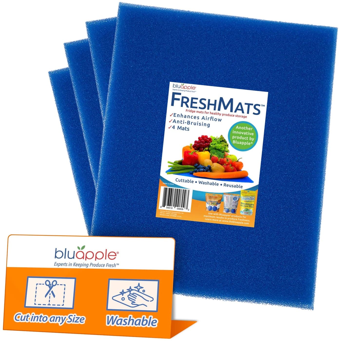 Bluapple FreshMats Refrigerator Bin Liner Fridge Drawer Mats Crisper Life Extender Liner Keeps Produce Fresh Longer AntiBruising Helps Air Circulation Washable Reusable 4Mats 12x15 Blue