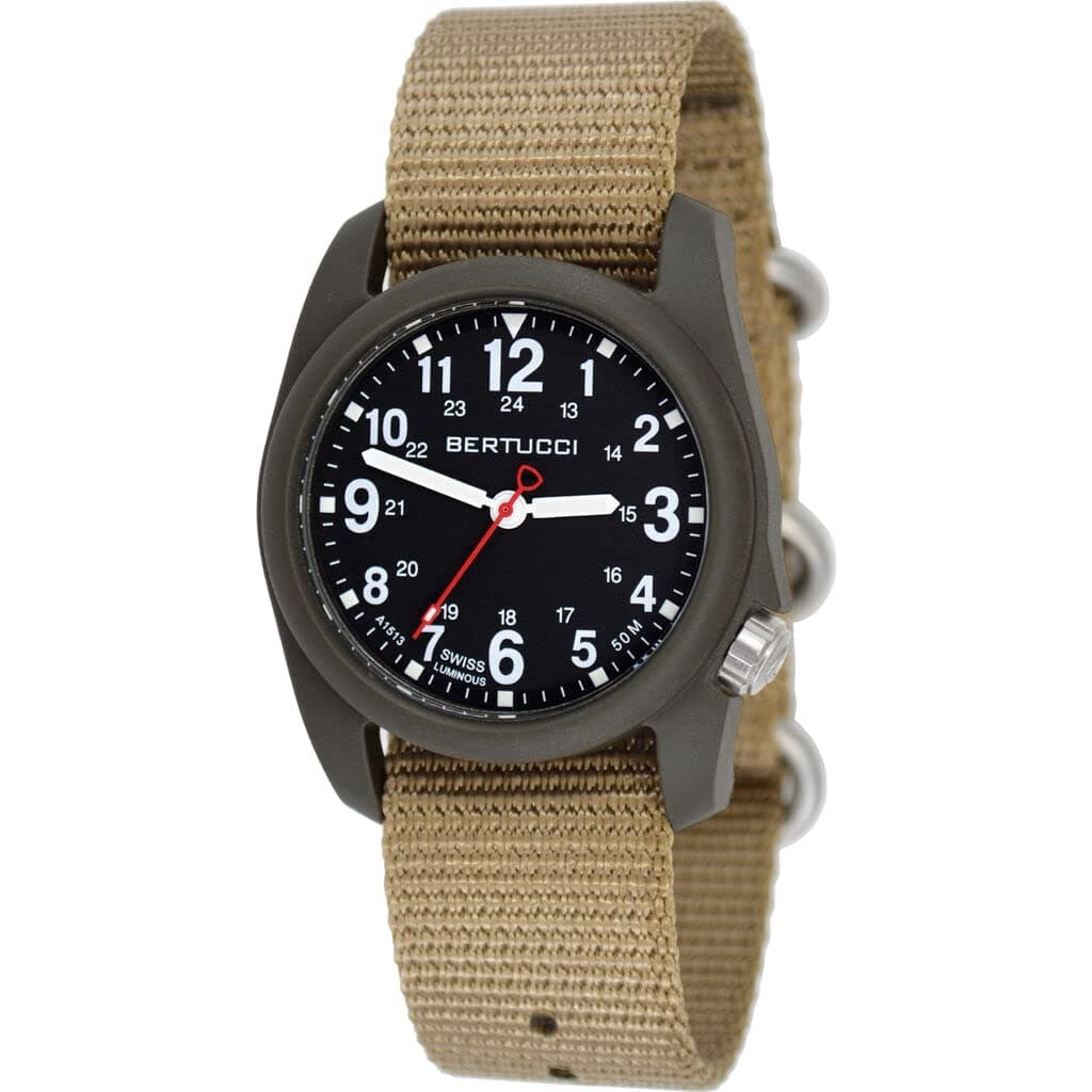 BERTUCCI DX3 Men’s Field Watch | Coyote Nylon Band | Swiss Super Luminous Technology | Innovative Design, Durable Build, Light Weight Comfort | 11027
