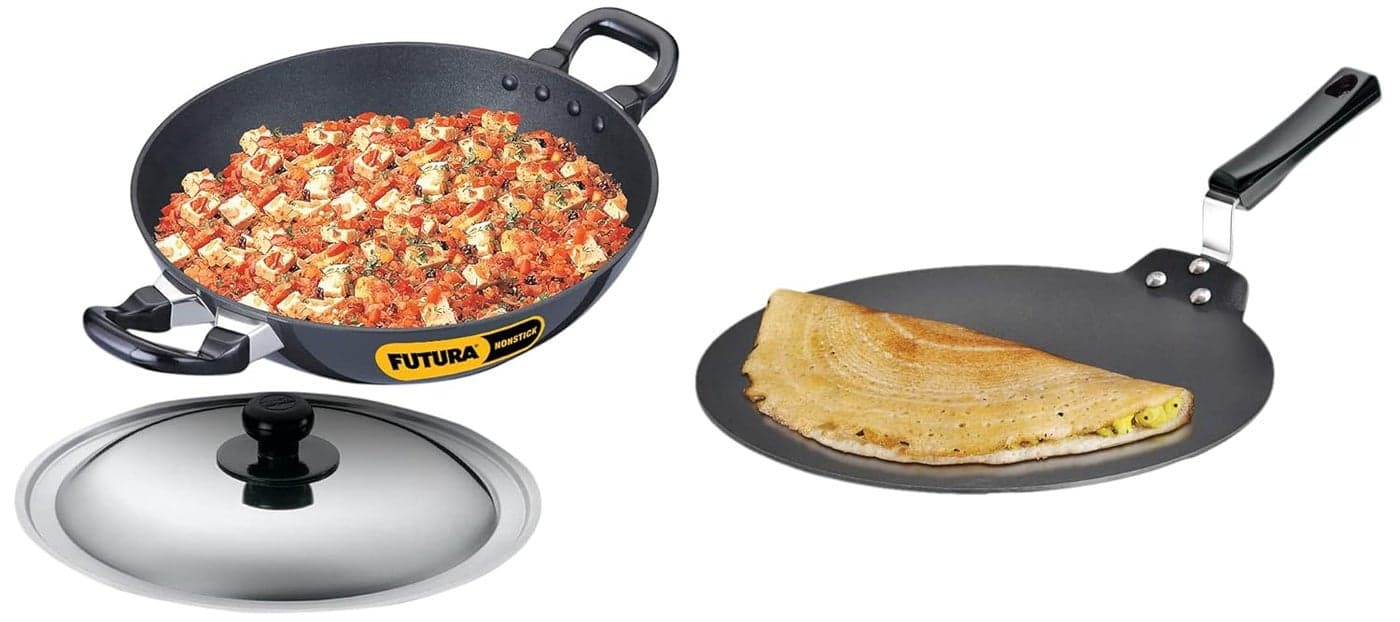 Hawkins - Q55 Futura Non-Stick Round Bottom Deep-Fry Pan with Steel Lid 2.5 Litre Futura Nonstick Aluminium Dosa Tawa, 30Cm, Black