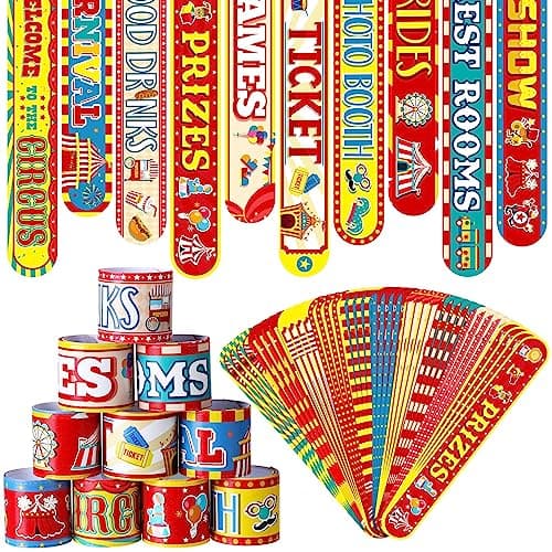 Junkin 40 Pcs Carnival Party Favors Circus Clown Animal Slap Bracelets Carnival Prizes Wristbands Classroom Rewards Circus Theme Party Decorations for Birthday Supplies Baby Showers Gifts