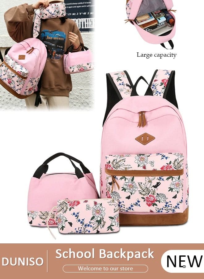 School Backpacks for Teen Girls 3 In 1 School Bookbags Set Lunch Bag Pencil Case Travel Lightweight Daypack Kids' School Bag