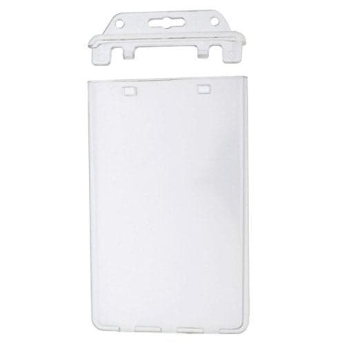 Permanent Locking Hard Plastic Badge Holder - Vertical Clear Heavy Duty Secure Case Holder for One or Two I'd Cards by Specialist ID