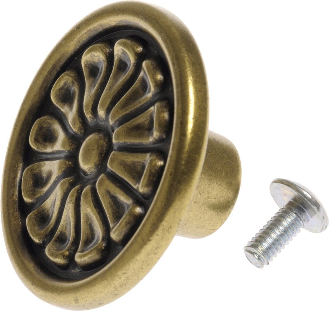 The Hillman Group 57027 Antique Brass Knob for Bifold Door, 1 1/2-Inch, 3-Pack