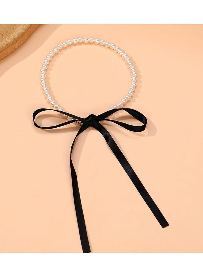 Vintage French-Inspired Pearl Ribbon Choker – Elegant Velvet Bow Necklace | Baroque Court Style DIY Jewelry
