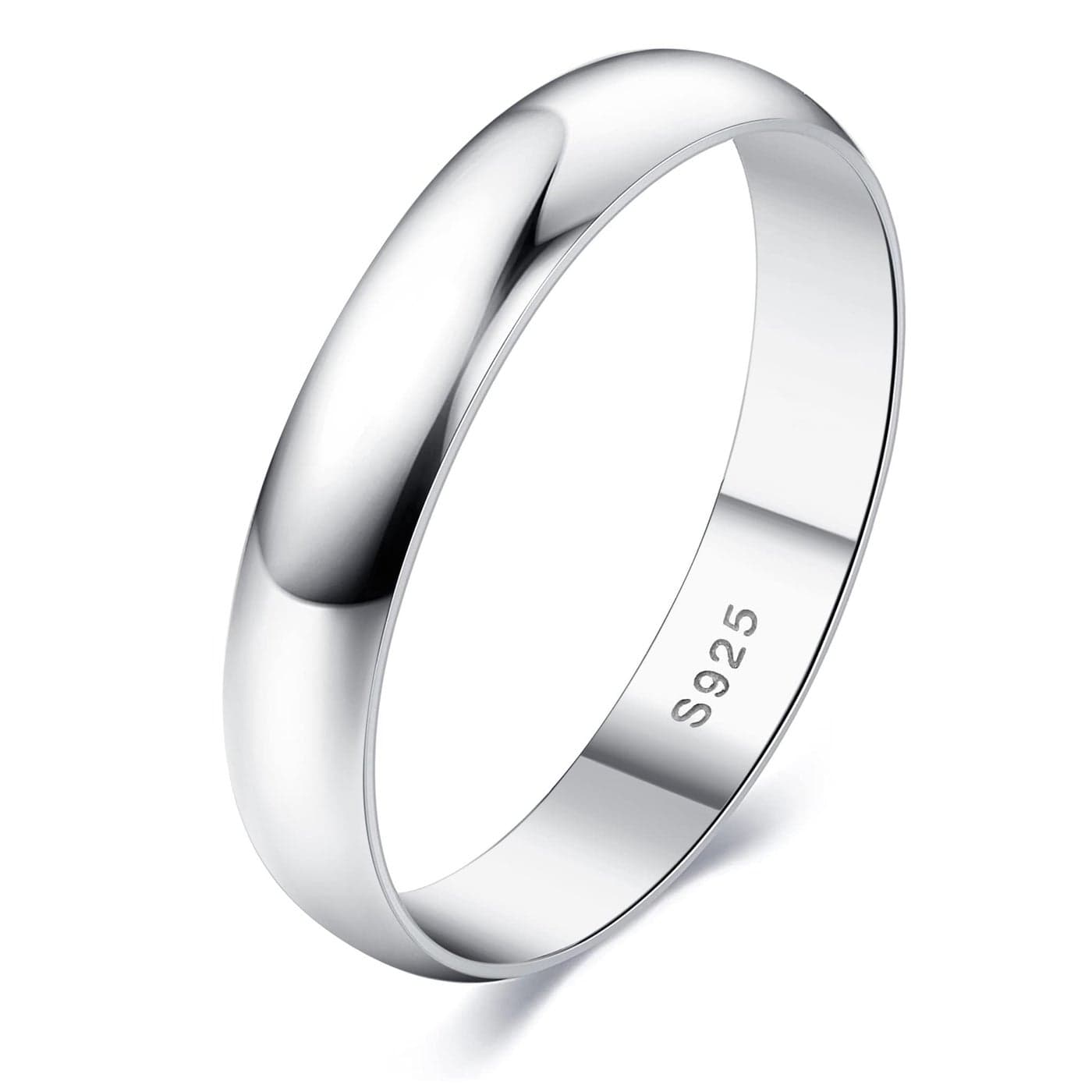 MILACOLATO 4mm Sterling Silver Rings for Women Men 18K White Gold Plated Plain Stackable Thumb Rings Tarnish Resistant Statement Wedding Band Ring Comfort Fit Size 10