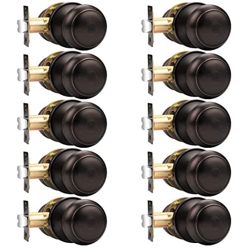 Probrico Door Knob, Interior Passage Door Knobs for Hall and Closet, Oil Rubbed Bronze, 10 Pack