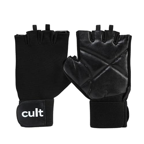 CULT Fitness Training Gloves for Men & Women – Premium Grip Unisex Workout Gloves with Breathable Lycra & Half-Finger Design – Durable, Anti-Slip, Sweat-Absorbent Gym Gloves Black | Large