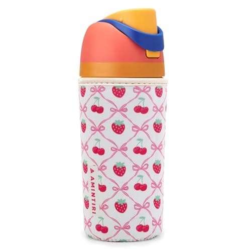 Cute Sleeve for Owala Kids FreeSip 16oz, Thick Neoprene Cover Compatible with Owala 16oz, Water Bottle Scratch Resistant Sleeve for Boys Girls to School (Cherry&Strawberry, 16 Ounces)