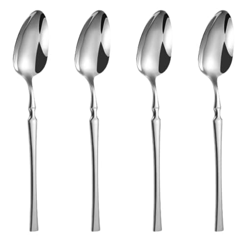 KitchEase Silverware Dinner Spoons Set of 4 | Korean Vintage Style Flatware | Dishwasher-Safe Stainless Steel Cutlery for Home, Restaurant & Gift Giving (Sterling Silver)