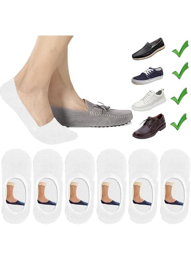 6 Pairs No Show Socks,Men Cotton Low Cut Ankle Short Socks with Non Slip Grip Boat Liners,Comfort Breathable Socks,for Athletic Running Daily Activities,White