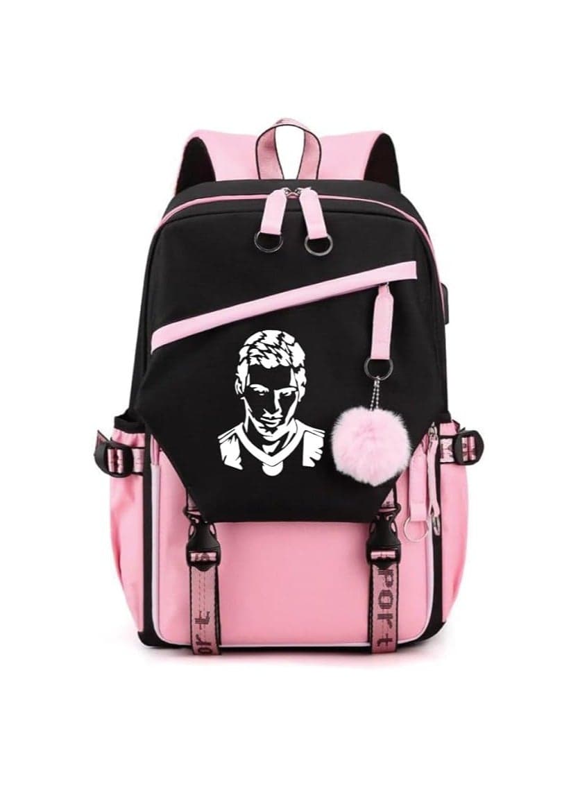 Football Superhero Messi Printed Backpack-Stylish Student Travel Bag With USB Charging Port-Perfect For Football Sports Fan-School Or Casual Outings