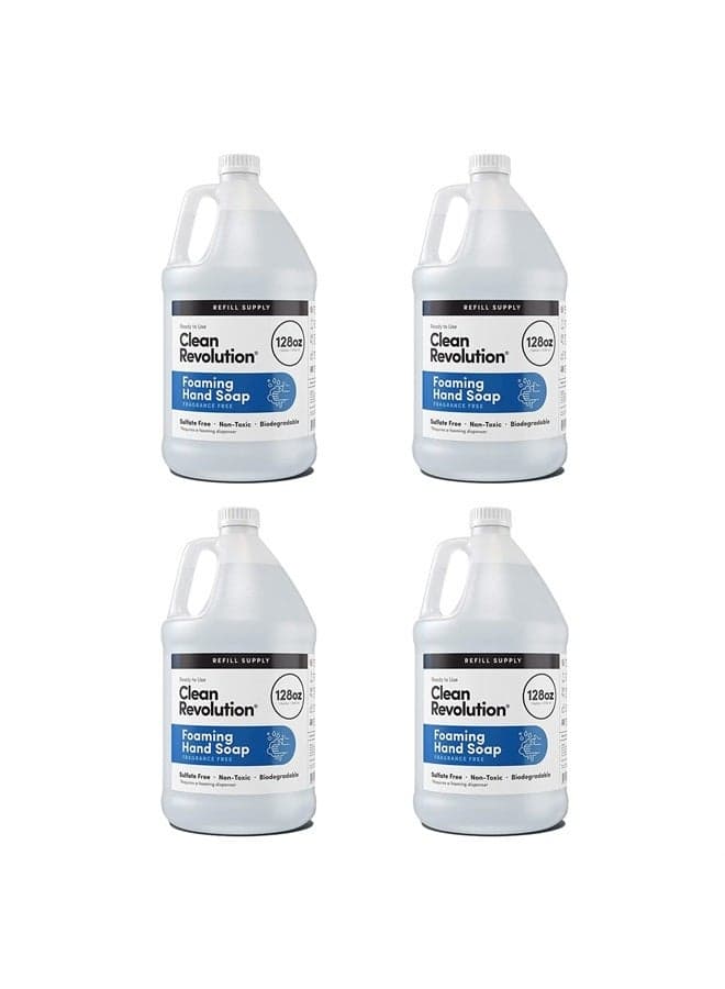 Foaming Hand Soap Refill Supply Container. Ready to Use Formula. Unscented and Fragrance Free, 128 Fl. Oz | 4 Pack