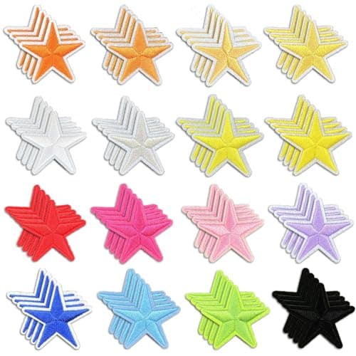 Large Star Iron On Patches Cute Embroidered Applique 165 Inches DIY Decorative Heat Press Patch for Clothing Jeans Jackets Backpacks Trucker Hats 64 Pieces 16 Color