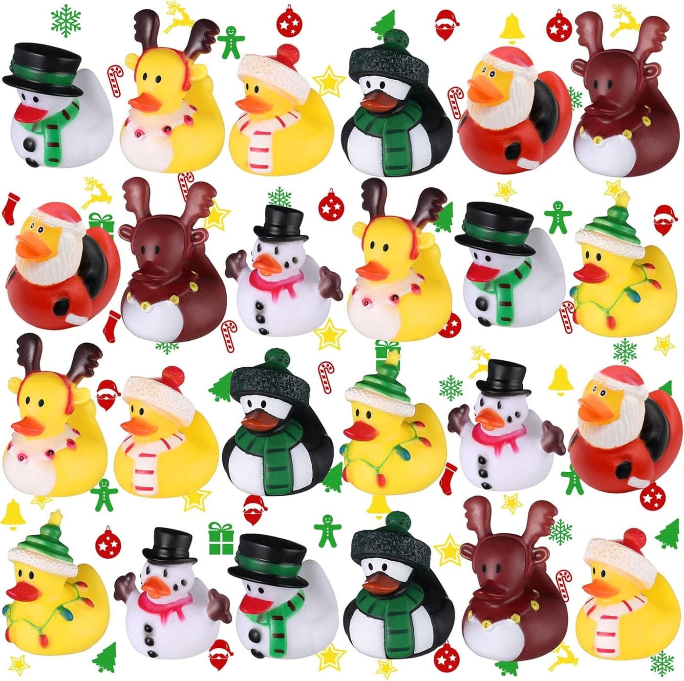 24 Pcs Holiday Rubber Ducks in Bulk Party Favors Funny Rubber Ducks for Cruise Ships Christmas Holiday Goodie Bag Fillers Baby Showers Toys Decoration GiftCute Style