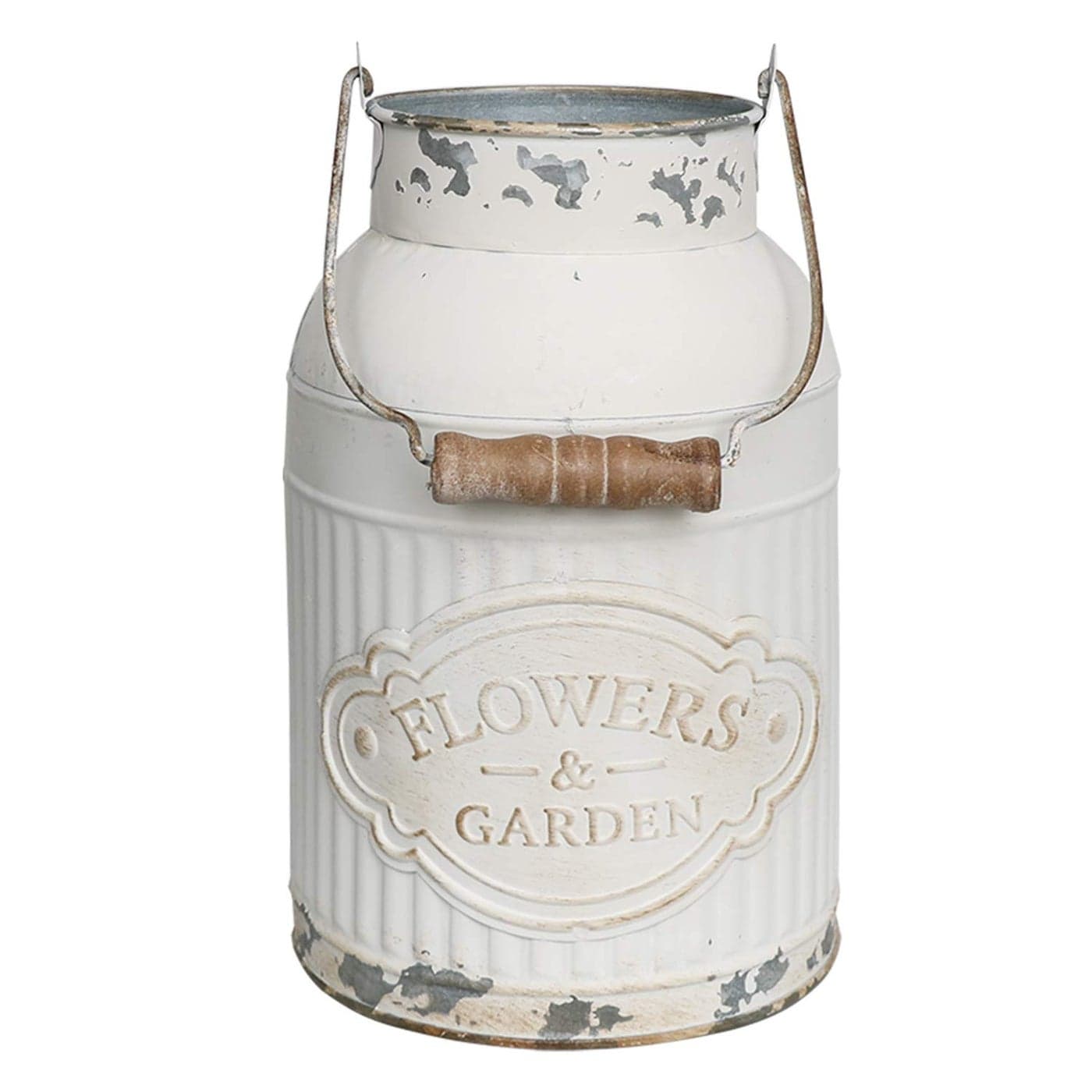 Yoillione Milk Jug Vase White Farmhouse Decor Country Metal Flower Rustic Jug for Artificial Flowers Cream Pitcher Vintage Shabby Chic French Bucket With Handle