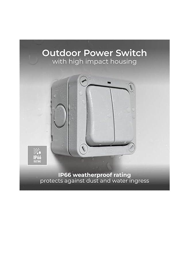 Masterplug BG Electrical WP42-01 Single 2-Way, 2-Switch Outdoor Weatherproof Switch, IP66 Rated, 20 Amp, Grey
