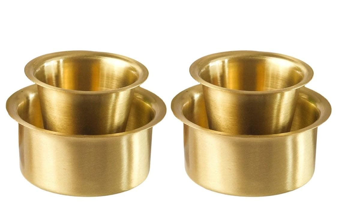 KC Brass Dabara Set | Tea, Coffee Dabara Set | South Indian Coffee Glass Tumbler Set | Brass Dabara Tumbler Set of 2 (120 ML Capacity, Large)