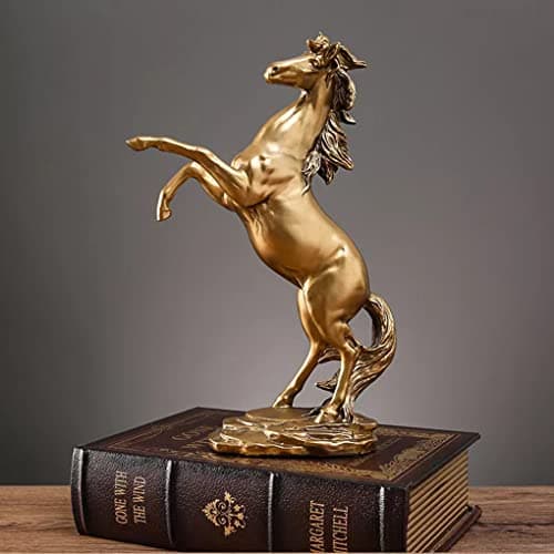 FUNSXBUG Gold Horse Statue Figurines - Resin Standing Fighting Horse Sculpture Home Office Decoration Tabletop Decor Ornaments