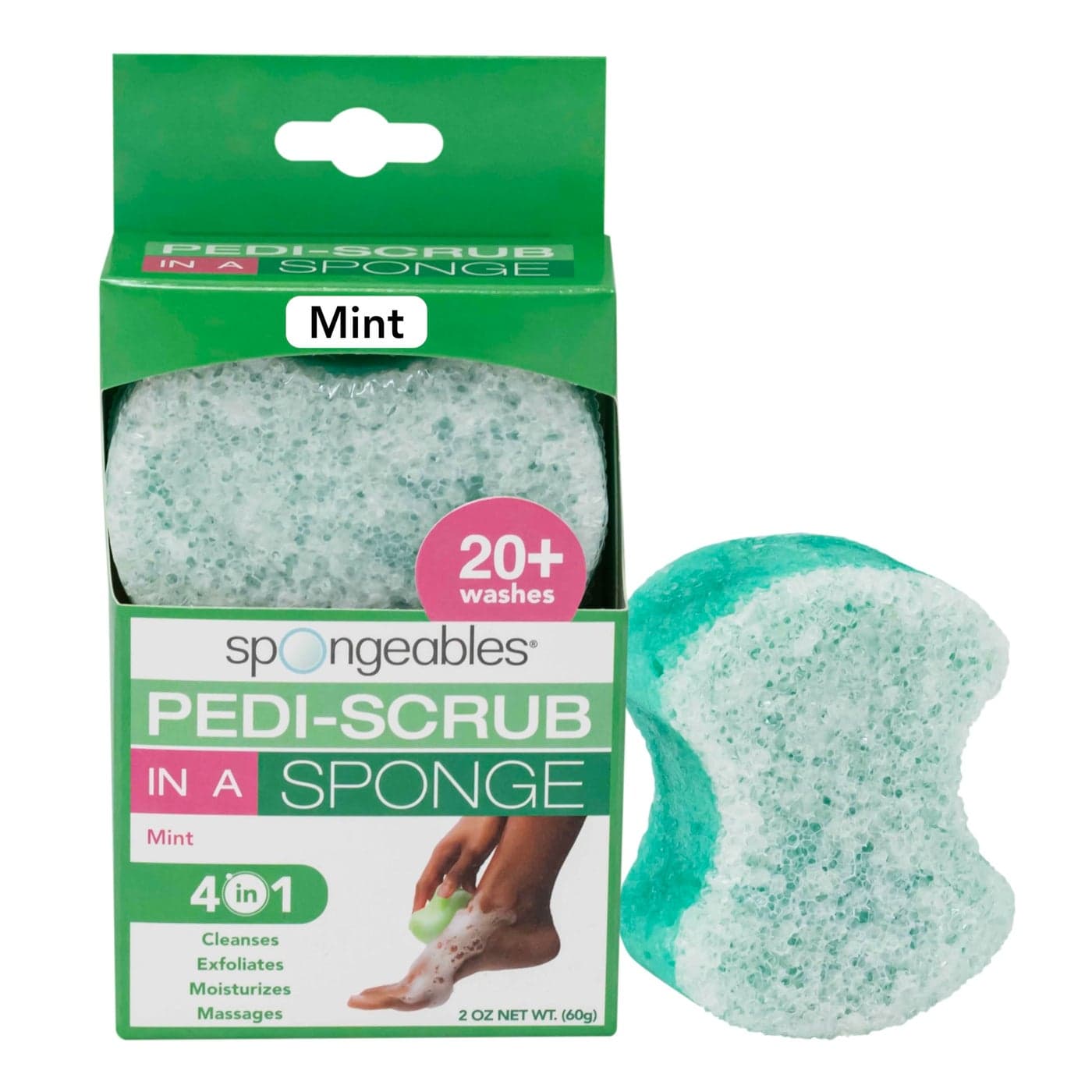 Spongables Pedi Scrub Foot Exfoliating 20 Wash Sponge Mint 1 Count