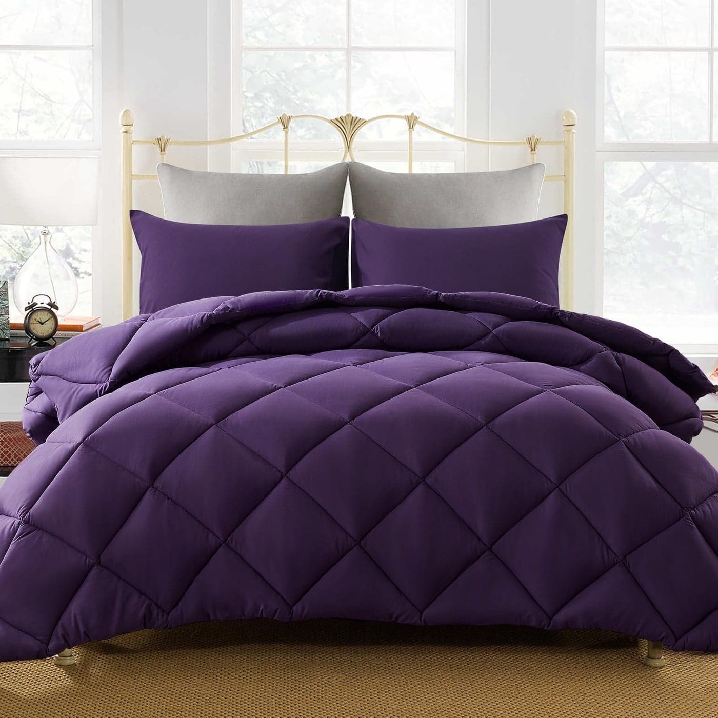 Decroom Lightweight California King Comforter Set with 2 Pillow Sham 3 Pieces Set Quilted Down Alternative ComforterDuvet Insert for All Season Purple Cal King Size