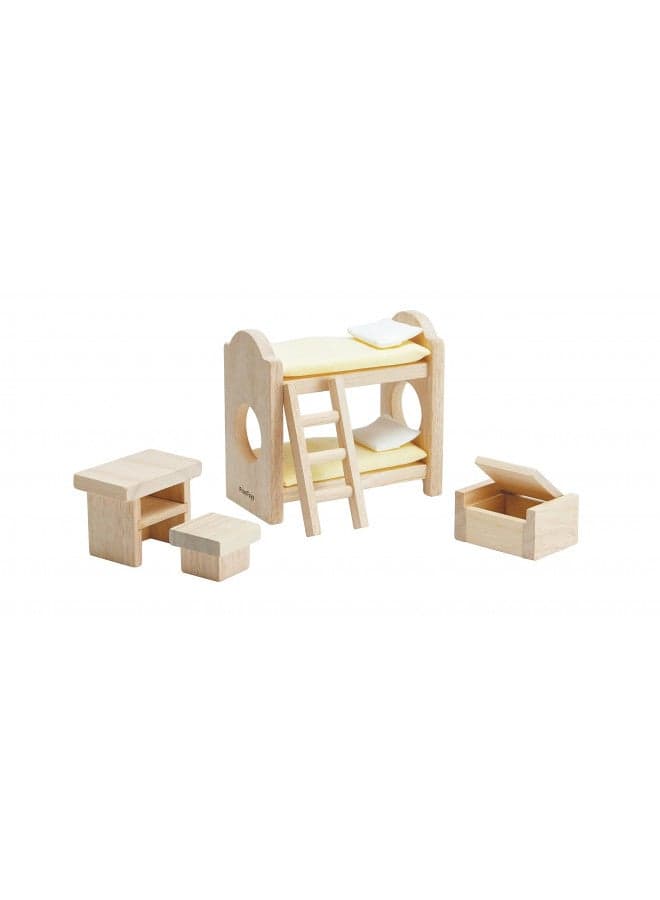 PlanToys Wooden Classic Line of Dollhouse Furniture - Children's Bunk Bedroom Set (9502) | Sustainably Made from Rubberwood and Non-Toxic Paints and Dyes | PlanNatural Classic Wooden Toy Collection