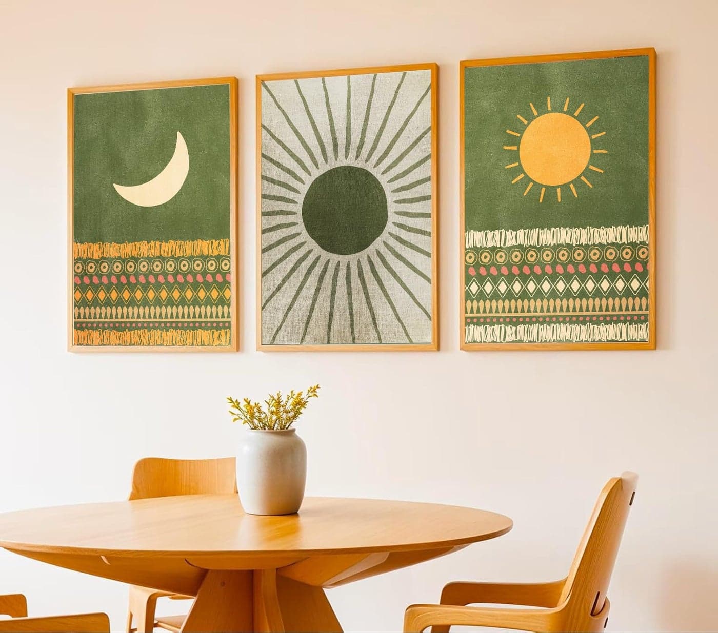 Gamya Boho wall Art Paintings Modern Art Framed Wall Painting for Living Room Bedroom - Wall Posters | Paintings with Frame Set of 3 (14x18 Inches) (Sun Moon)